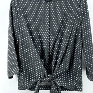 Ann Taylor Black and White Tie Front 3/4 Sleeve Blouse